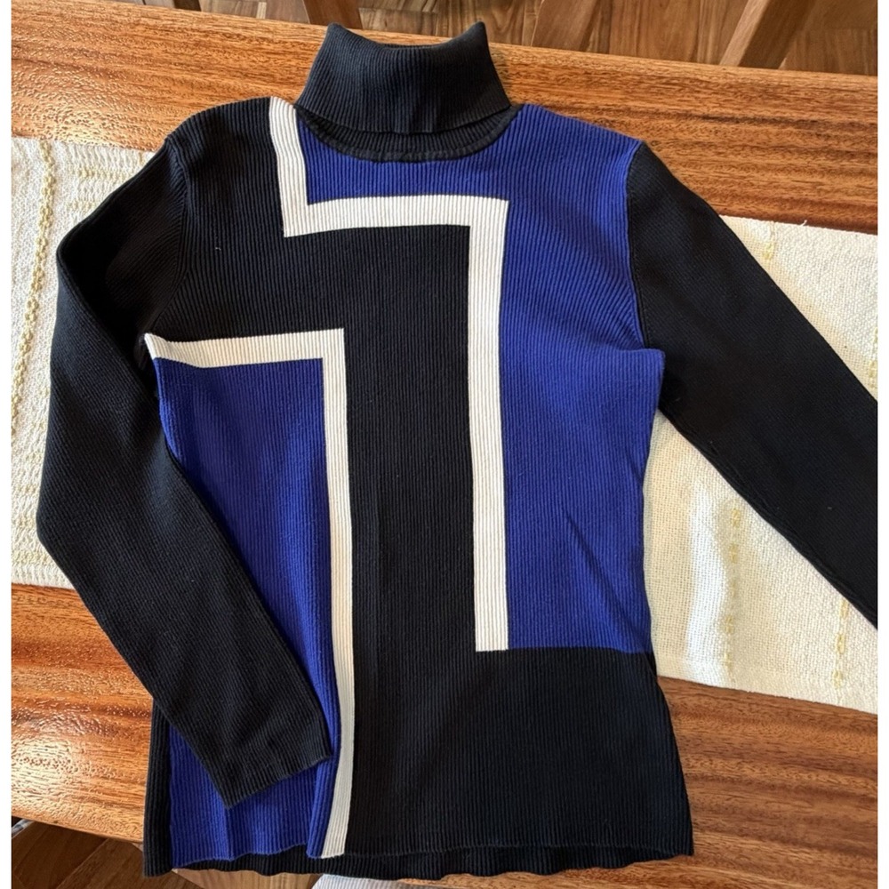 Style & Co Women's L Geo/Abstract/Colorblock Retro Turtleneck Rib-Knit Pullover